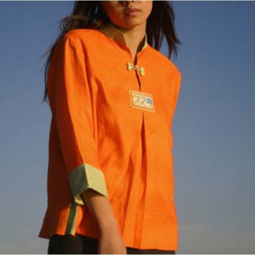Orange Women's Blouse with Cream Accents
